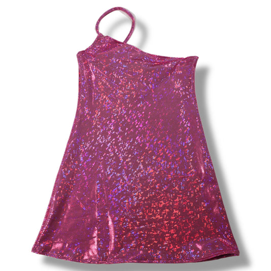 Ready to ship one shoulder mini Dress shatterstar barbie pink - Rebel La Belle